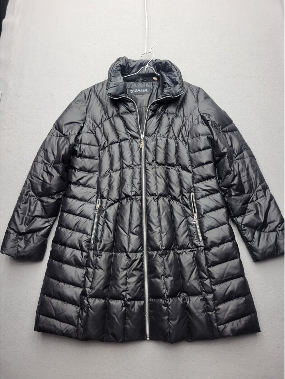Guess Women's Coat Black Quilted Solid Mid-Length Zip China Polyester Casual